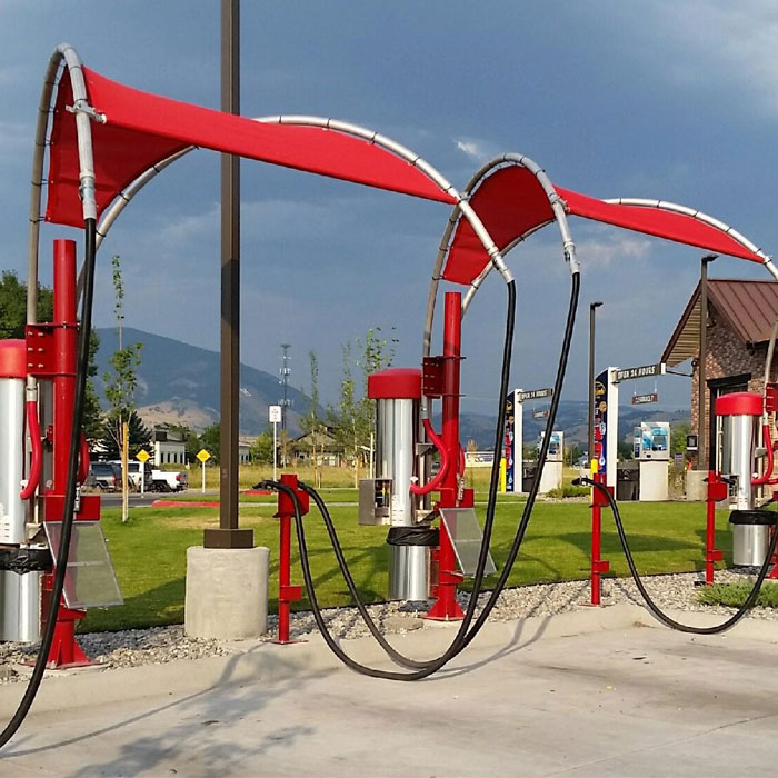 Bright red outdoor vacuum station